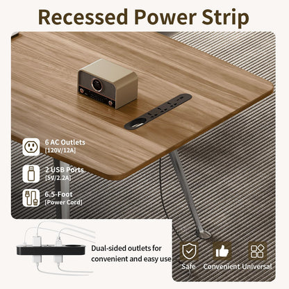 MesaSync 60-Inch Executive Desk, Wooden Office Computer Desk with USB Ports, Large Modern Writing Table, Workstation Business Furniture Minimalist Style for Home Office (Light Brown, 60 Inch)