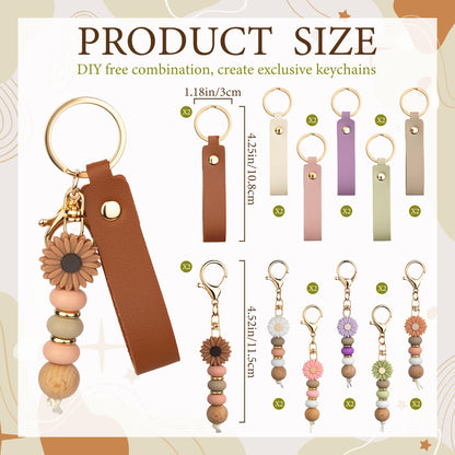 Starry 24PCS Daisy PU Leather Beadable Keychain Blanks Bulk Laser Engraving Blanks Keychain Kit for Flower Bag Purse Key Rings DIY