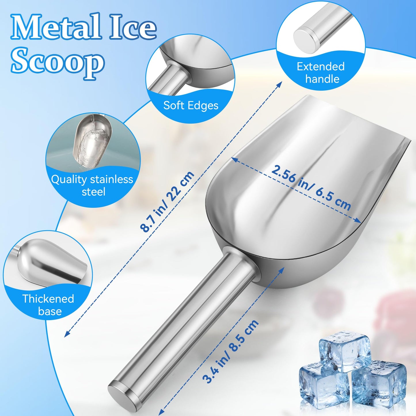 HappyAlley Ice Scoop with Magnetic Scoop Holder Compatible with GE Opal 2.0 Nugget Ice Makers, 9 In Low-Carbon Stainless Steel Alloy Scooper for Kitchen Refrigerator Accessory Pet Food Scooper(Black)