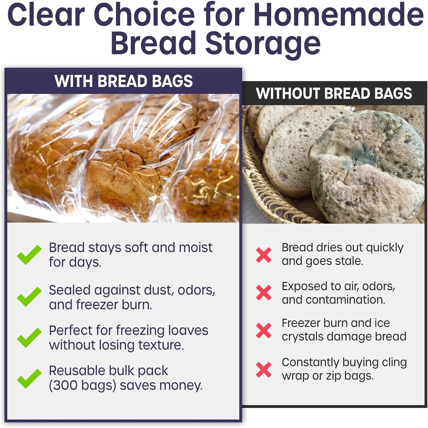 volila 300 Pack Reusable Plastic Bread Bags - Clear Loaf Bags for Homemade Bread - Perfect for Baked Goods Storage