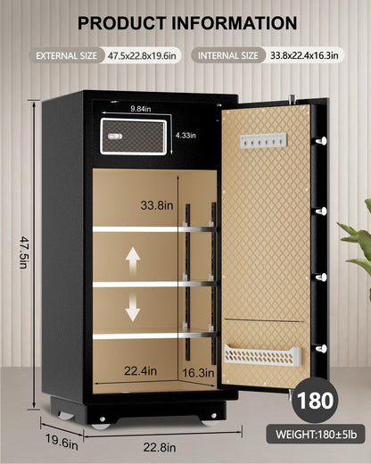 【US STOCK】TIGERKING 11.5 Cubic Feet Extra Large Heavy Duty Safe Box, Home Safe with Double Safety Key Lock and Separate Lock Box, Digital safe with 3 Removable Shelf for Home Hotel Office,180lbs