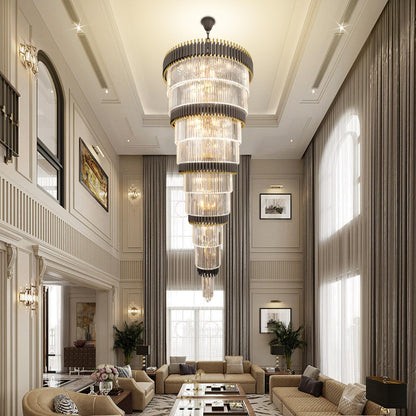 WOSOHYUN Extra Large Staircase Chandeliers 9-Tier Black and Gold Chandelier Luxury Long Crystal Chandelier Lighting for High Ceiling Foyer Entryway Grand Hotel Lobby 31-Light H84 x W40