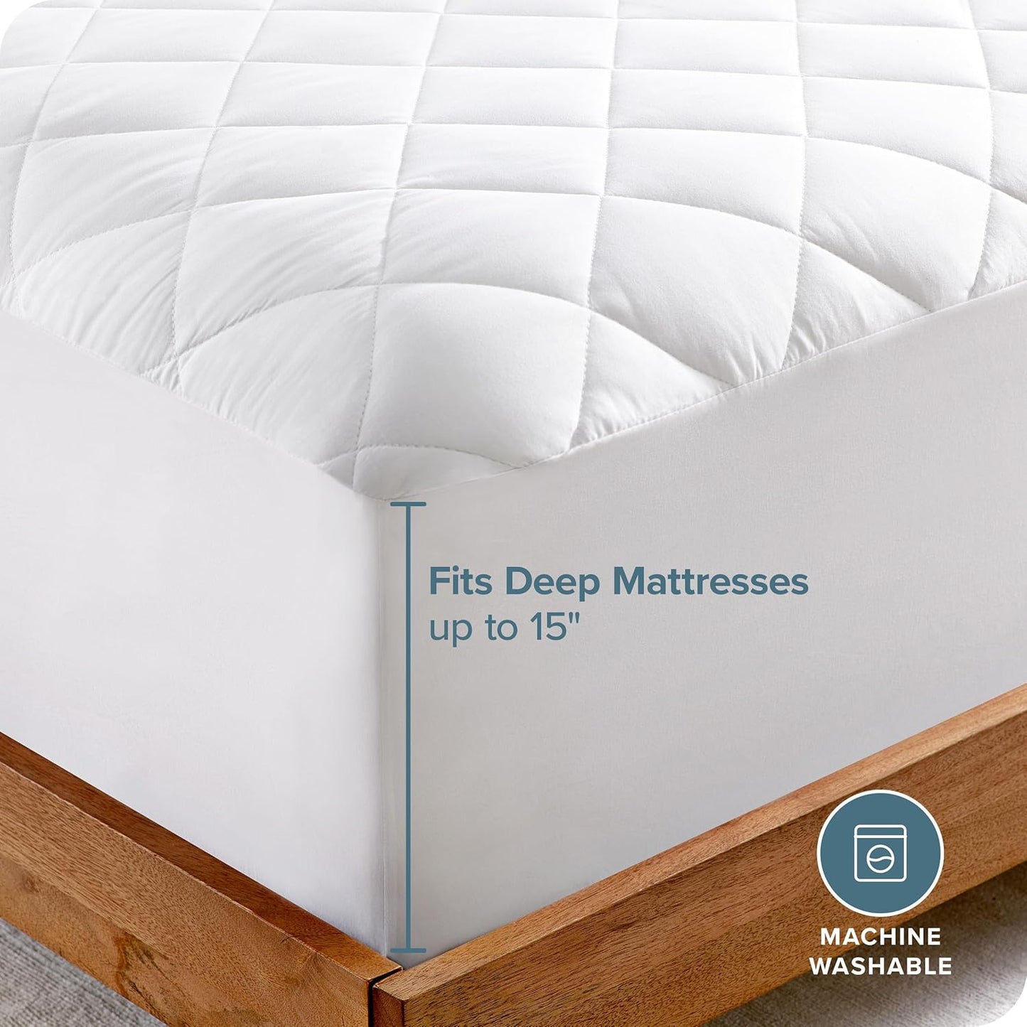 Bare Home Quilted Fitted Mattress Pad (King) – Cooling Topper, Washable, Stretch-to-Fit up to 15 Inches Deep