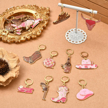 KitBeads 20Pcs 2 Colors Enamel Cowboy Charms Pink Brown Western Hat Broots Locking Stitch Markers for Weaving Sewing Quilting Jewelry Making