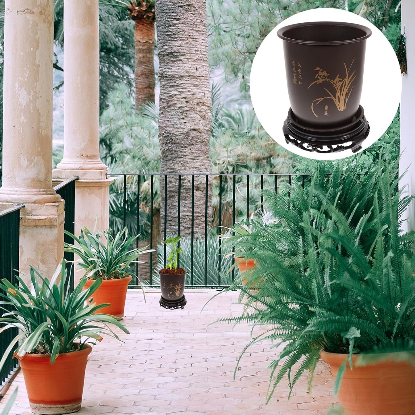 26x20cm GANAZONO Plastic Vintage Chinese Style Planter Flowerpot with Display Stand Succulent Pots Cactus Bonsai
