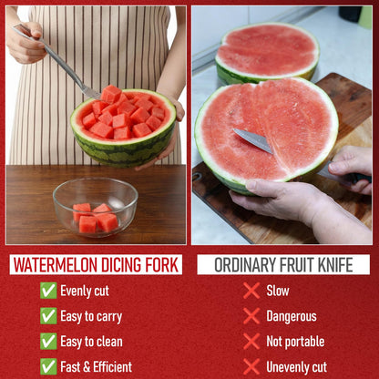 LemonRoad 2 Pcs Watermelon Cutter Slicer Set, 2-in-1 Stainless Steel Fruit Cutter with Fork & Watermelon Cutters Tool for Easy Cubes, Quickly Melon Slicer Tool Set for Home Party Camping Kitchen