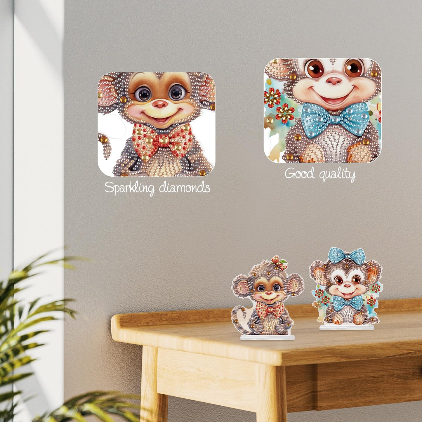 antor 2 Pack Monkey Diamond Painting Tabletop Kit - Cute 5D DIY Diamond Art Tabletop Ornaments, Special Gem Rhinestone Mosaic Craft for Adults, Home Office Décor, Gift for Craft Lovers