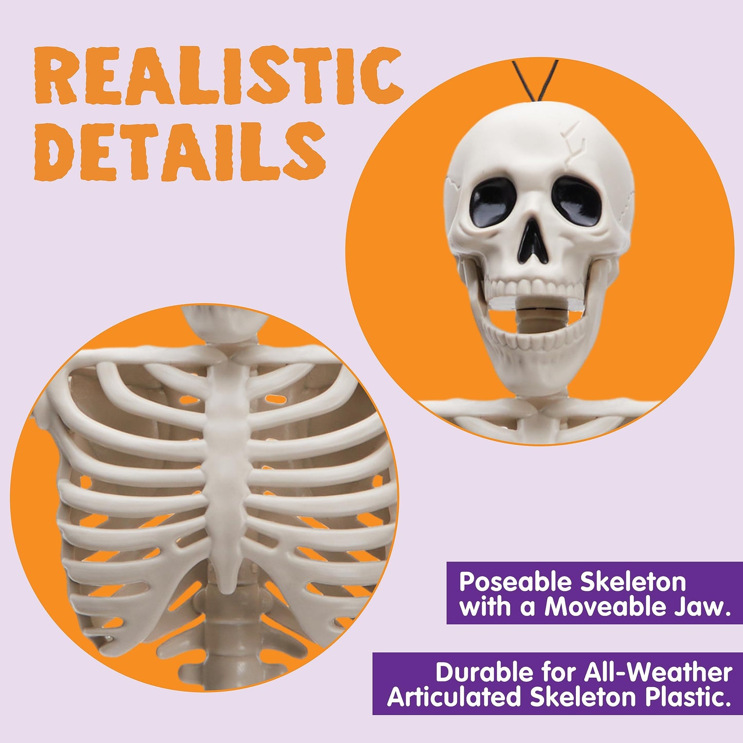 JOYIN 2PCS 16" Halloween Skeleton Decor, Full Body Stayable Movable Joints, Posable Hanging Skeletons for Halloween Decoration, Yard, Graveyard, Haunted House Props, Spooky Scene Party Favor