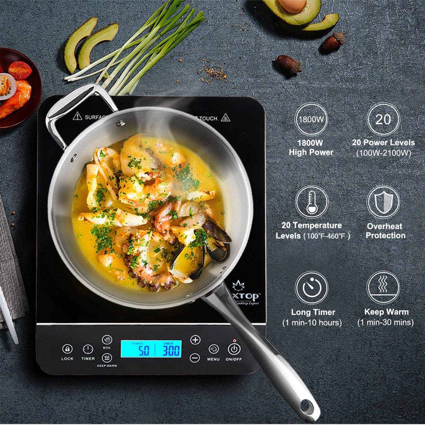 Duxtop Portable Induction Cooktop, Countertop Burner Induction Hot Plate with LCD Sensor Touch 1800 Watts, Silver 9600LS BT-200DZ
