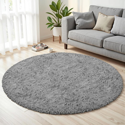 Xafir 6ft 6"x6") Light Gray Round Fluffy Rug Plush Fuzzy Shaggy Carpet,Soft Rugs for Living Room for Nursery,Preppy