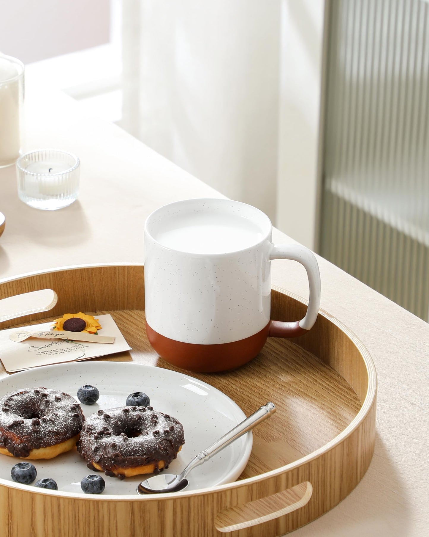 MALACASA Ceramic Coffee Mugs Set of 4, 16oz Coffee Cups, Modern Farmhouse Mugs for Coffee, Latte, Tea, Hot Chocolate, Cappuccino, Milk, Microwave & Dishwasher Safe, Khaki White, Series TARA