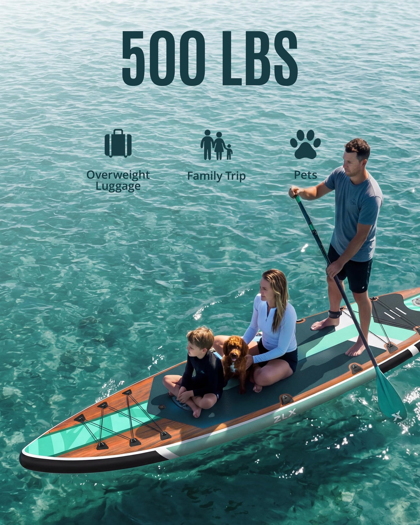 ZLX 11'6" Extra Wide Inflatable Paddle Board with Seat, Touring Stand Up Paddleboard, Fast Long-Distance SUP, Stable Center Fin, Portable Backpack & Accessories for Adults, 500lb/3 People/Family