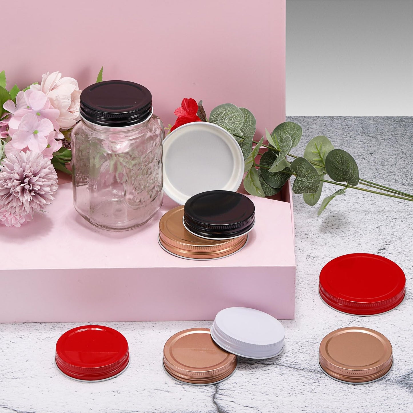 uxcell Mason Jar Lids, 86mm/3.39" Wide Mouth Tin Plate Caps Leak Proof for Canning Jars Kitchen Storage, (Rose Gold 12Pcs)