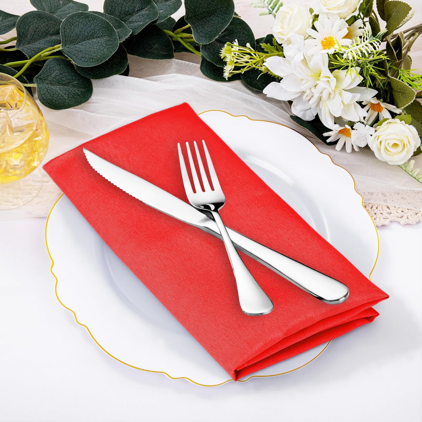 SuperO Set of 80 Cloth Napkins 17 x 17 Inch, Polyester Solid Washable Dinner Napkins with Hemmed Edges,Great for Restaurant, Wedding and Party(Red)