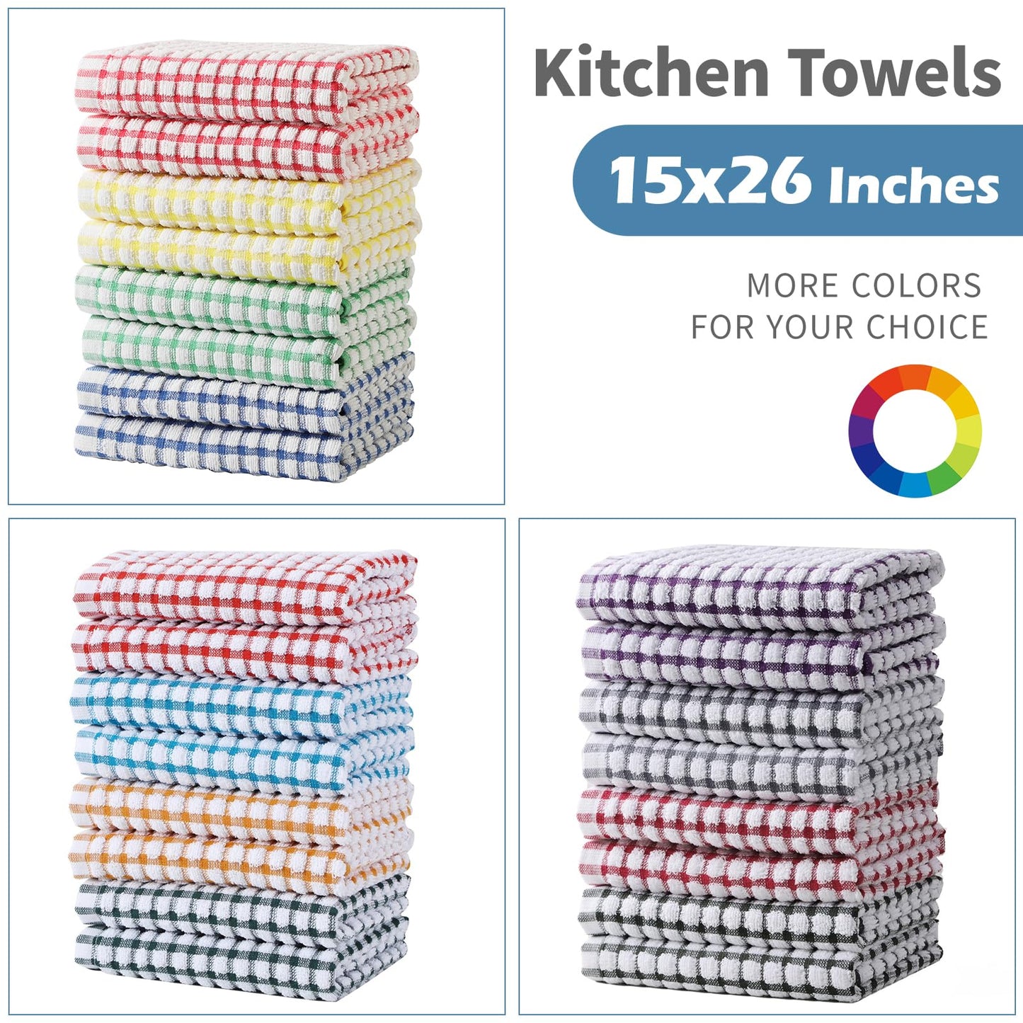 Oeleky Dish Towels for Kitchen 15x26 Inches, Pack of 8 Cotton Kitchen Towels for Drying Dishes (Multi, 15x26 inches)