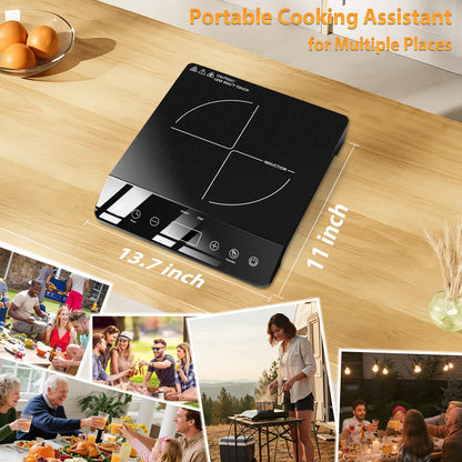 JollyOne Single Burner Induction Cooktop, ETL-Certified 1800W Portable Induction Cooktop Large 8 inch Heating Coil, 12 Temp Settings up to 465℉ Electric Stove Hot Plate with 3 Hour Timer, Safety Lock