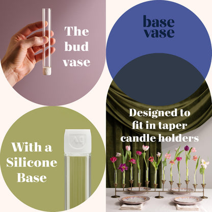 Base Vase (3-Pack) - The Bud Vase that Fits in Taper Candle Holders | Create Floral Arrangements for Tablescapes, Centerpieces, Weddings and Home Decor