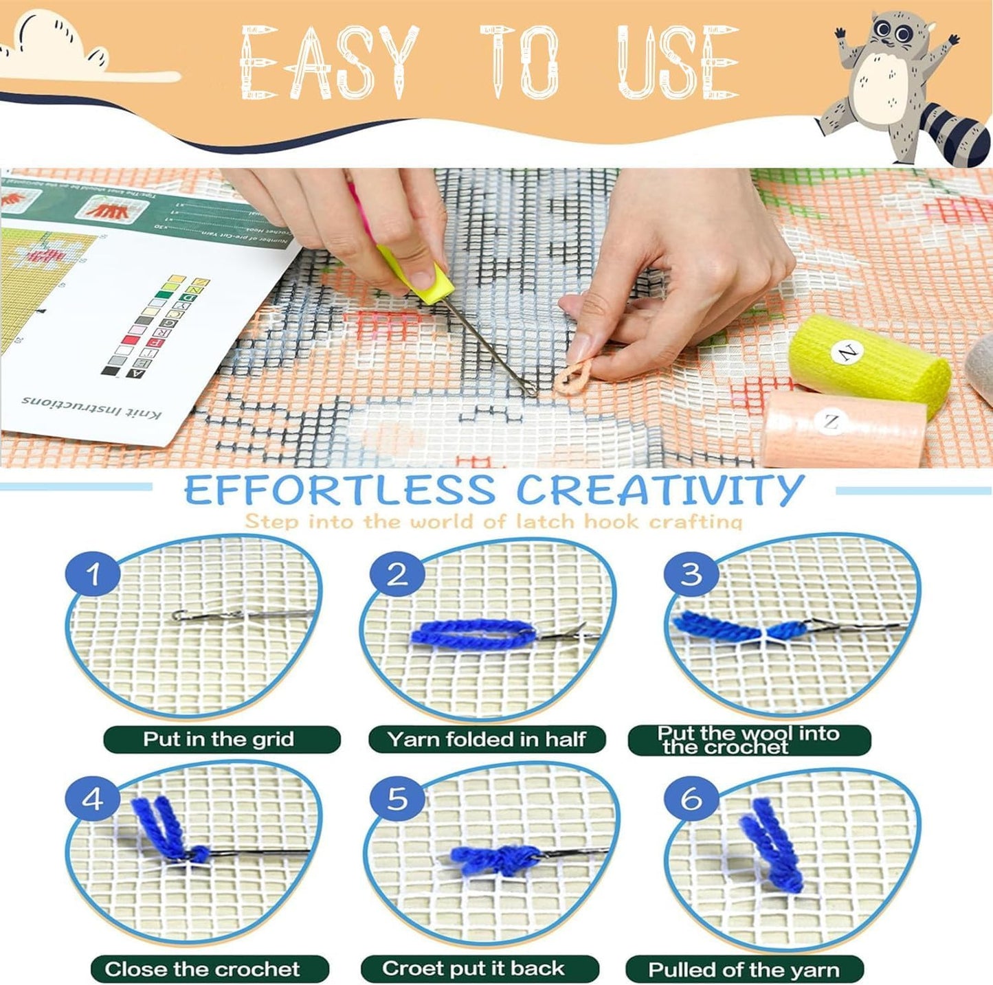 EMISTEM Latch Hook Kits for Adults - DIY Latch Hook Rug Kits, Crochet Kit for Beginners, Rug Making Kits with Printed Canvas, Gift Packaging.(Lighthouse and Sailboat, 20x15)