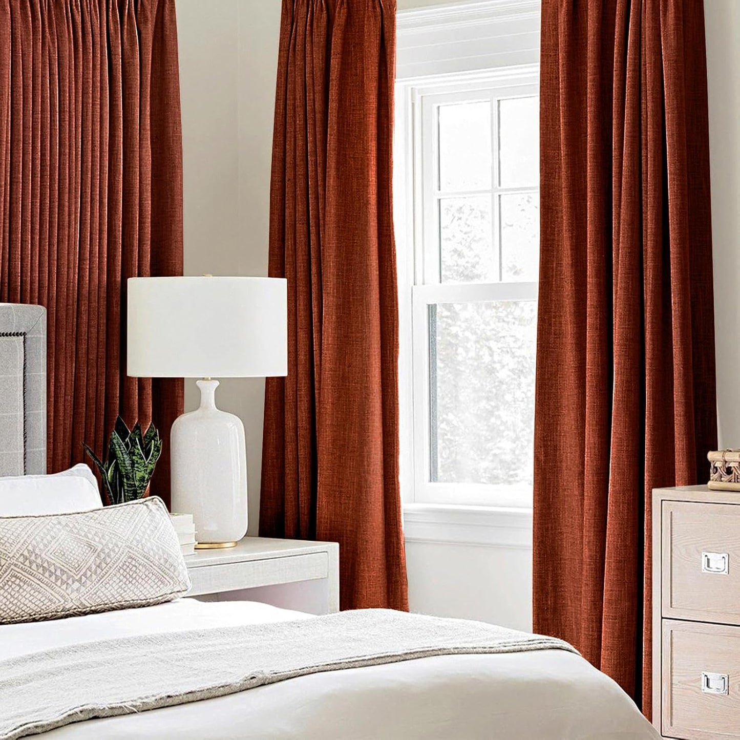 MIULEE Blackout Linen Curtains - 100% Thermal Insulated Burnt Orange Drapes | 52 x 54 Inch (2 Panels)
