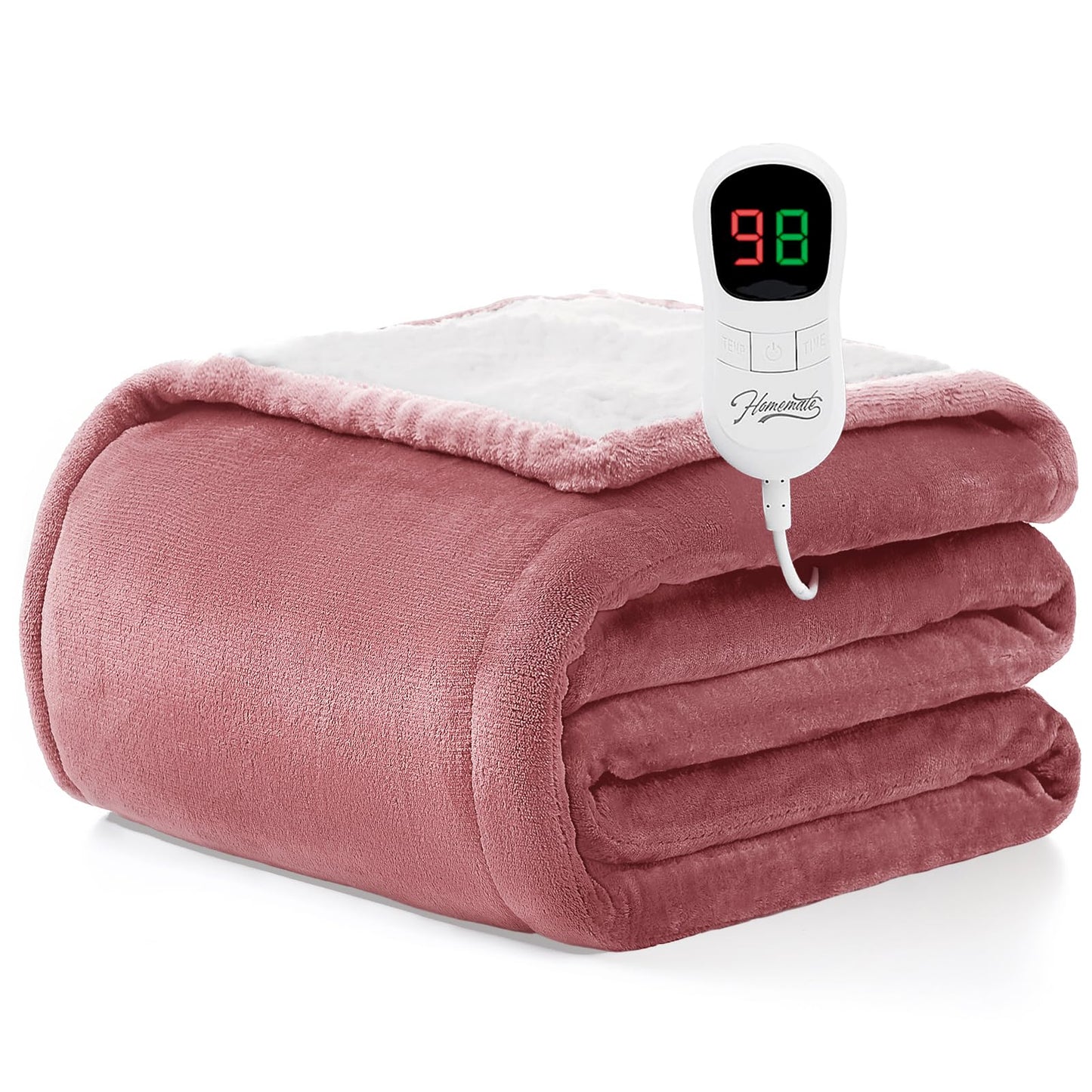 Homemate Heated Blanket Electric Throw - 50"x60" Heating Blanket Throw 1/2/4/6/8 Hours Auto-Off 10 Heat Level Over-Heat Protection Flannel Sherpa ETL Certification
