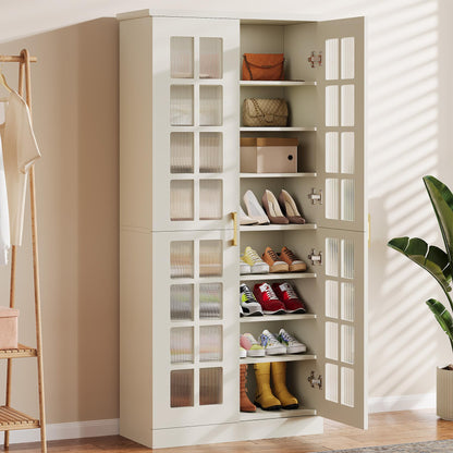 Tribesigns Tall Shoe Cabinet with Doors, 8-Tier Shoe Storage with Adjustable Shelves, Modern Shoe Organizer Shoe Rack Cabinet for Entryway, Hallway, Closet, Living Room, White