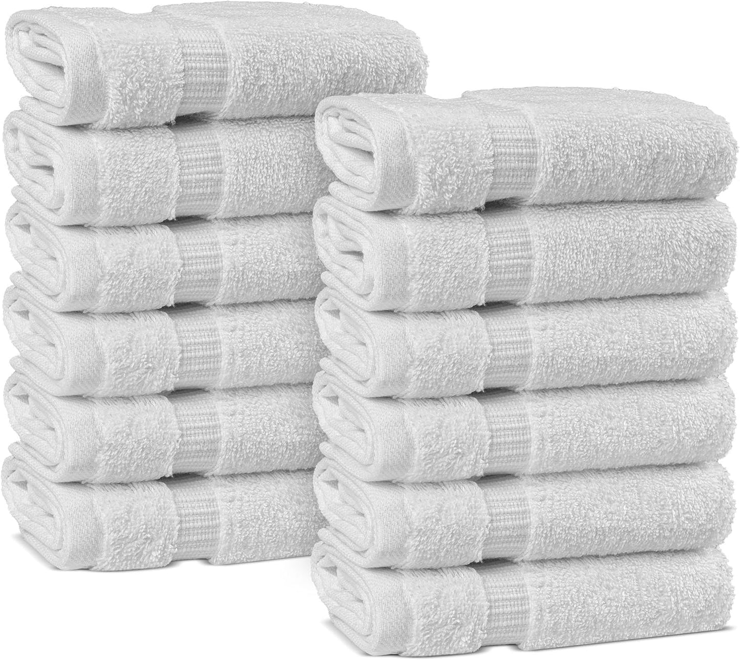 12 Chakir Turkish Linens Premium Cotton Absorbent Turkish Towels (Washcloths - Piece, White)