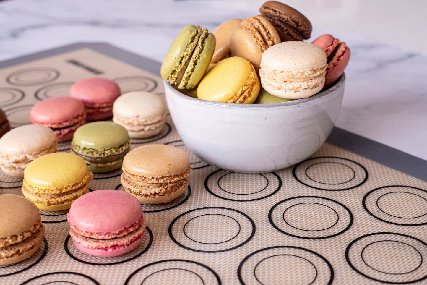 Macaron Silicone Baking Mats - Set of 2 - Full Size - 16 x 24 in (40 x 60 cm), Non-Stick Macaron Mat for Perfect Baking - Dishwasher & Oven Safe, Ideal for Macarons, Cookies, Bread, and More