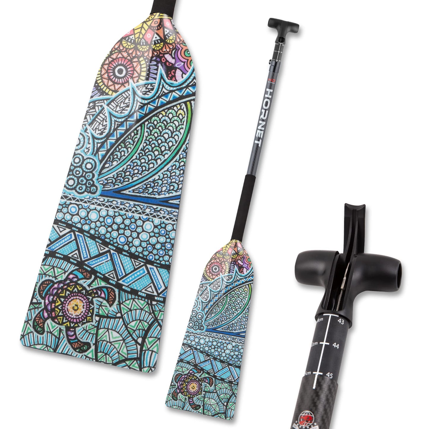 Hornet Watersports Dragon Boat Paddle - Turtle Design - Adjustable Carbon Fiber Dragon Boat Paddle - IDBF Approved - Dragon Boat Accessories (Leverlock Adjustable)
