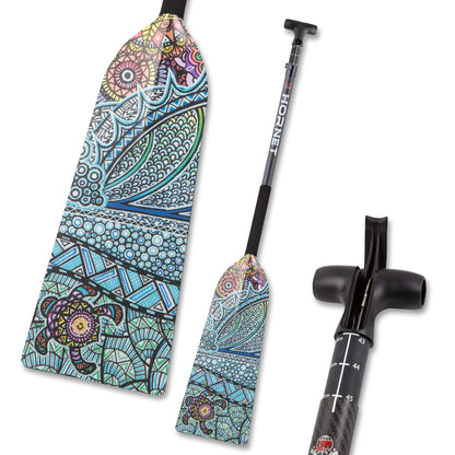Hornet Watersports Dragon Boat Paddle - Turtle Design - Adjustable Carbon Fiber Dragon Boat Paddle - IDBF Approved - Dragon Boat Accessories (Leverlock Adjustable)