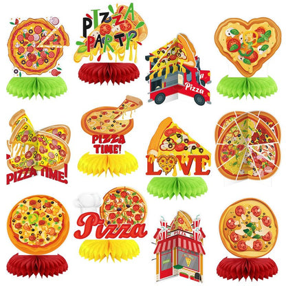 Weekgrat 12 Pcs Pizza Party Decorations Pizza Theme Party Decorations Honeycomb Table Centerpieces for Home Office Birthday Honeycomb Supplies Decor