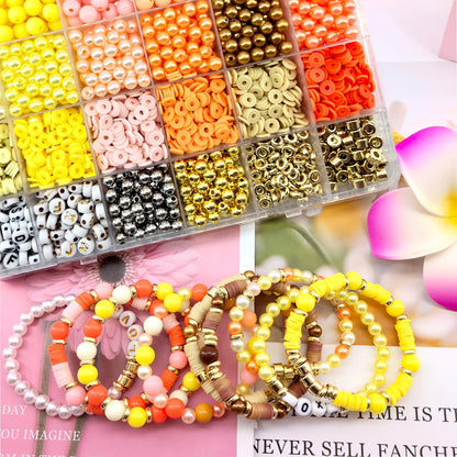 2220Pcs Fall Bracelets Beads Kit, Thanksgiving Fall Beads for Jewelry Making Autumn Yellow Orange Clay Beads Pearl Beads Round Loose Spacer Beads Heishi Beads Bulk for Necklace Earrings DIY Craft