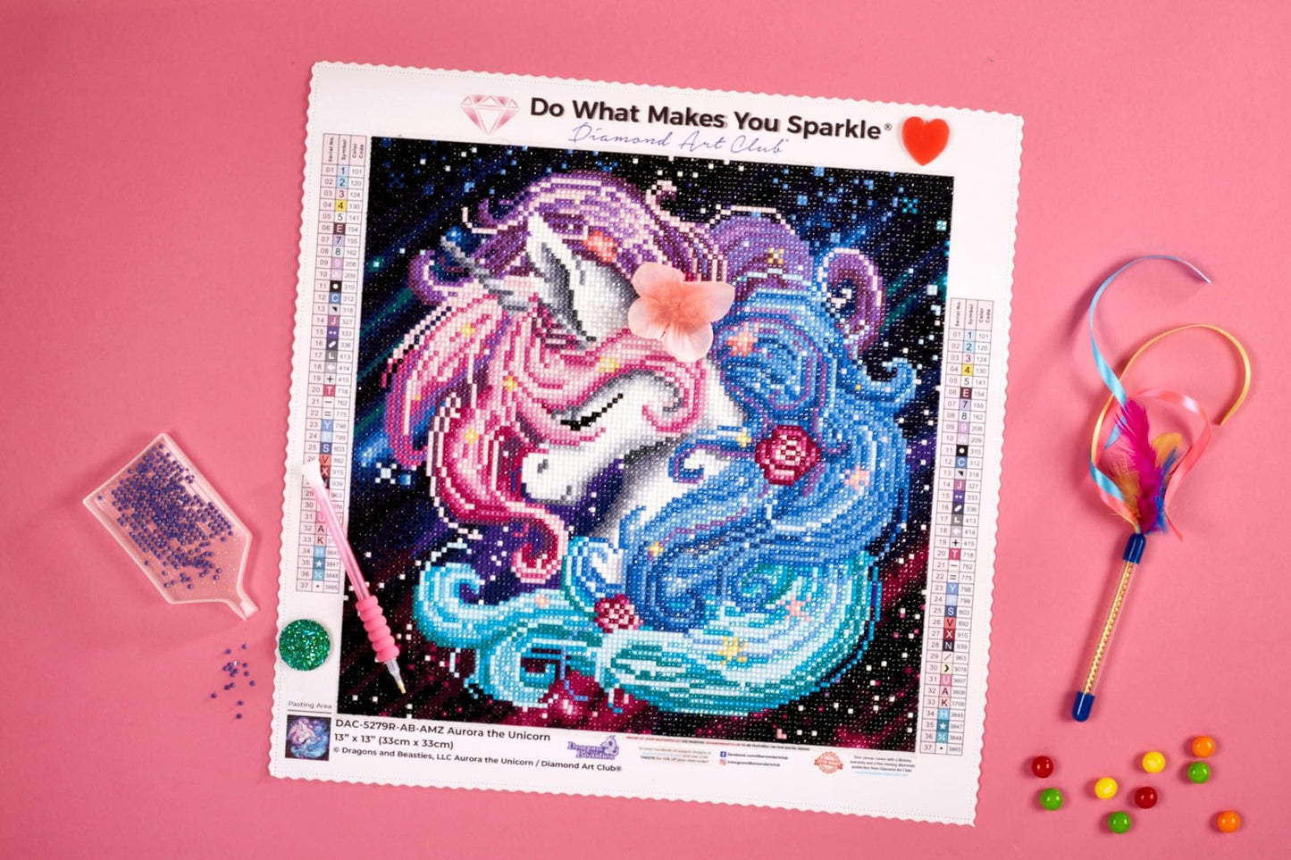 DIAMOND ART CLUB Aurora the Unicorn Diamond Painting Kit, Fun DIY Crafts for Adults, Round Diamond Art Canvas, 13" x 13" (33 cm x 33 cm)