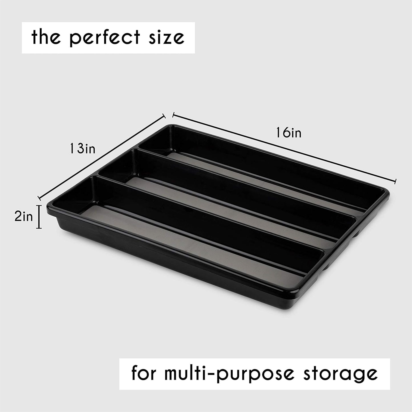 Kitchen Utensils Organizer, Large Non-Slip Cutlery Drawer Holder, 3 Compartment Multi-Purpose Home Organization, Black