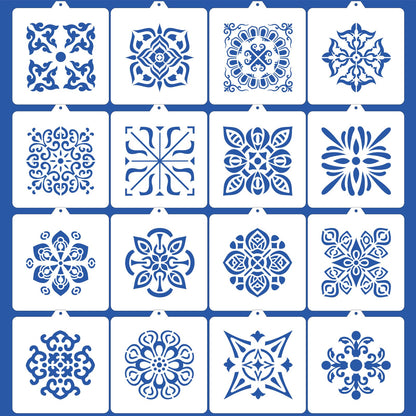16 Pcs Scroll Tile Cookie Stencils, 5.5"x5.5" Floral Baking Stencils for Royal Icing, Cake Decorating Pattern DIY Mold Tools for Biscuit, Dessert, Coffee