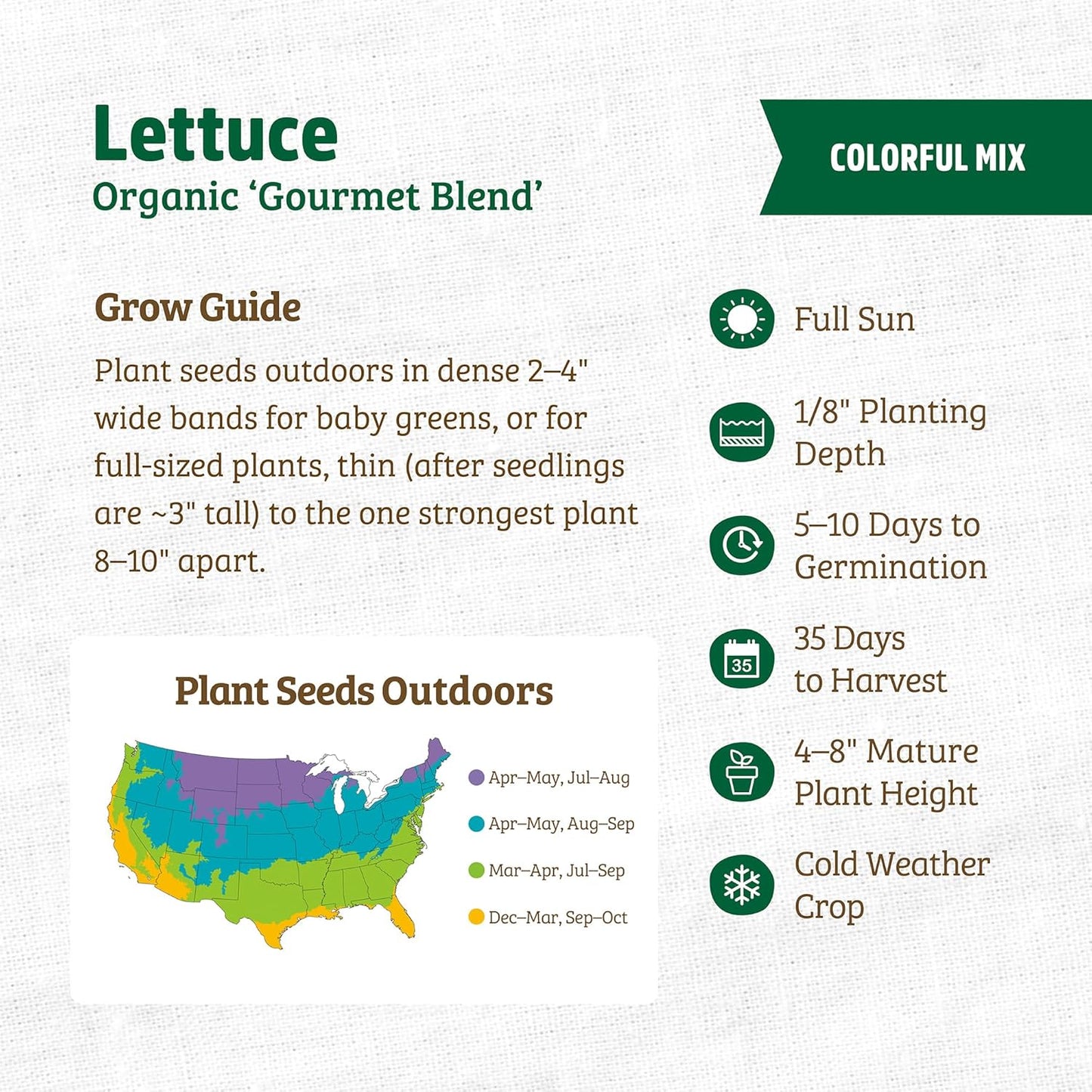 100% Packet 420mg Back to The Roots Organic Seed - Lettuce 'Gourmet Blend'