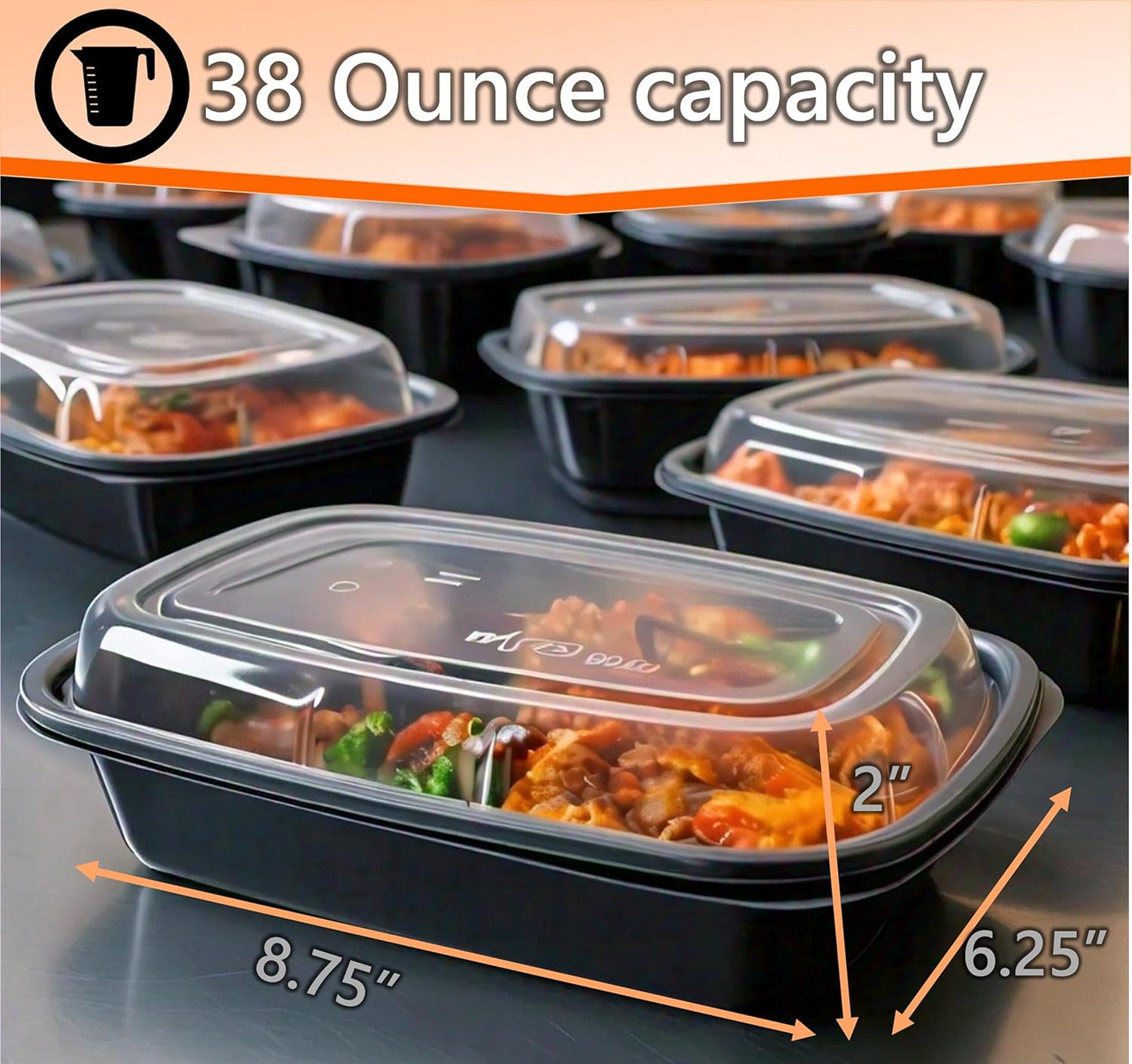 Mr Miracle Meal Prep Containers with Lids, 50 Pack, 38 Oz Leakproof Disposable Food Containers