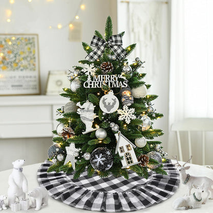 Yuboo Buffalo Plaid Tree Skirt, Black and White Check Mini 24 Inch for Tabletop Holiday Decor