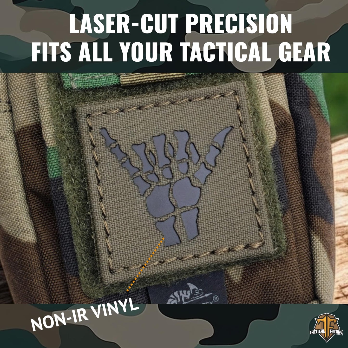 Shaka Hang Loose Skeleton Bones Compatible with Velcro, Surfer Funny Morale Laser-Cut Patches for Backpacks, Caps, Plate-Carrier (Ranger Green Solid Black)