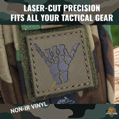 Shaka Hang Loose Skeleton Bones Compatible with Velcro, Surfer Funny Morale Laser-Cut Patches for Backpacks, Caps, Plate-Carrier (Ranger Green Solid Black)