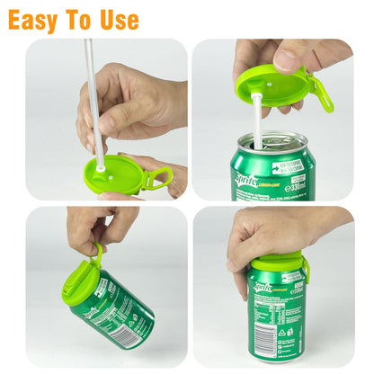 ORIGINAL CREATOR - DIPESI 6 pack 6 color Soda Can Lids with Straws, Reusable Silicone Straws Soda Can Covers, BPA-Free,Airtight Seal, Easy to Use, Prevents Spills, Fits Standard Cans.