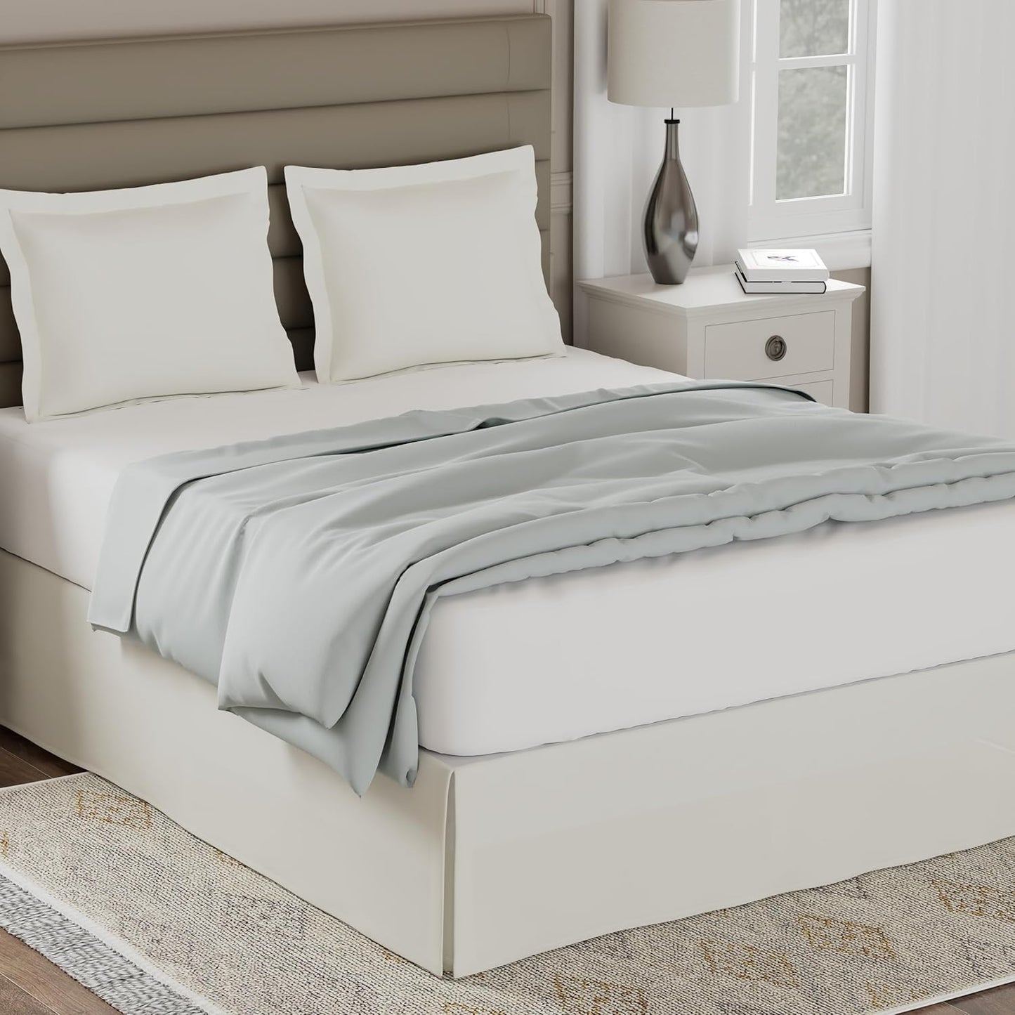 Lux Hotel Tailored Bed Skirt, Classic 14" Drop Length Pleated Styling, Full, Ivory