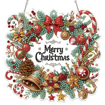 Bowetile Merry Christmas Diamond Art Hanging Wreath Kits for Adults, Diamond Art Suncatchers, 5D Special Shape Diamond Painting Pendant Window Ornament Christmas Gifts for Home Door Wall Decor