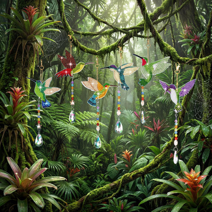 Tradder 6 Pcs Diamond Art Painting Hummingbird Wind Chimes Birds Art Kits for Adults 2026 Vacation Bible School Jungle Birds Craft Summer Suncatchers 5d DIY with Pendant for Home Window Decor Garden