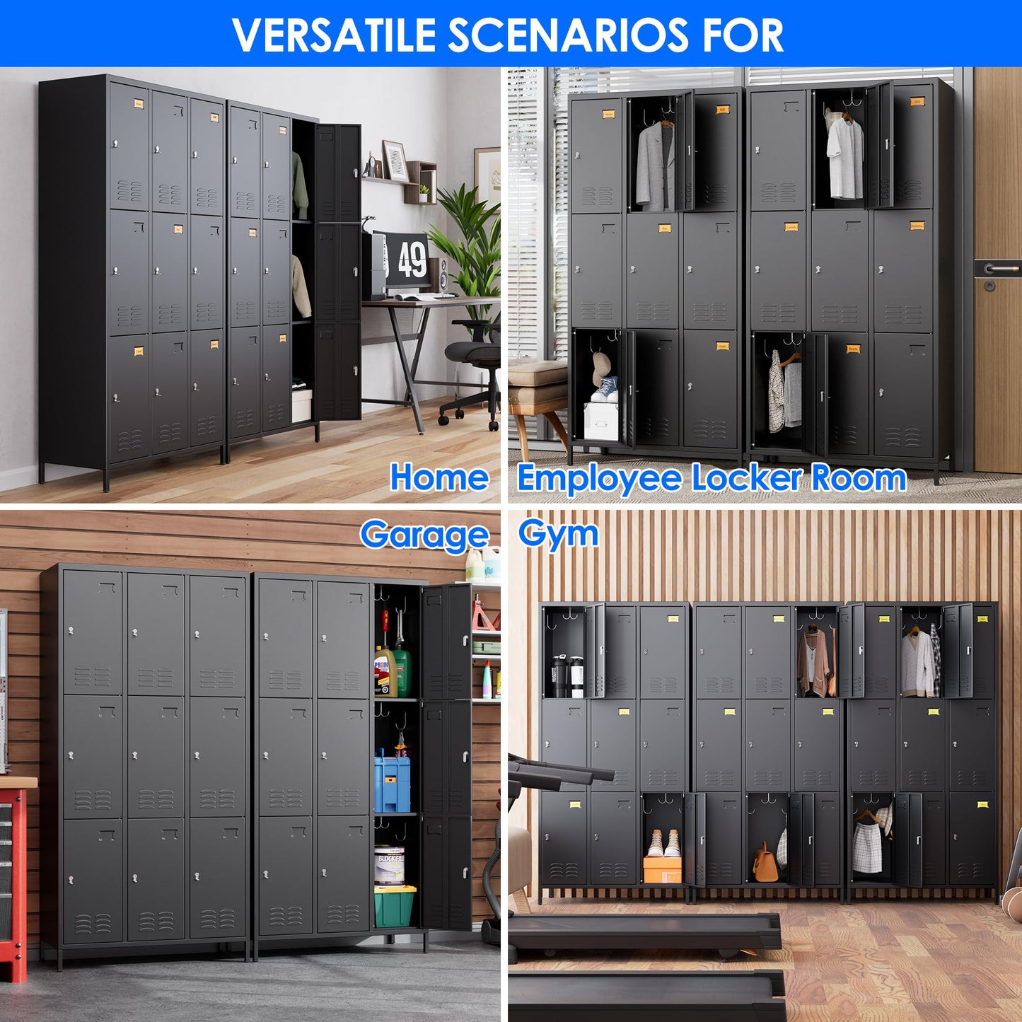 METAN Metal Locker for School Office Gym Bedroom,9 Doors Black Steel Storage Locker Cabinet for Employees, Industrial Storage Locker, Assembly Required (9 Door-Black)