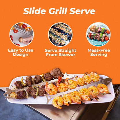 Proud Grill Slide & Serve BBQ Skewers - Mothers Day Gifts for Mom, Reusable Stainless Steel Barbecue Skewers for Grilling Shish Kabobs, Beef, Pork, Chicken, Shrimp & Vegetables - 12 Inch, Set of 4