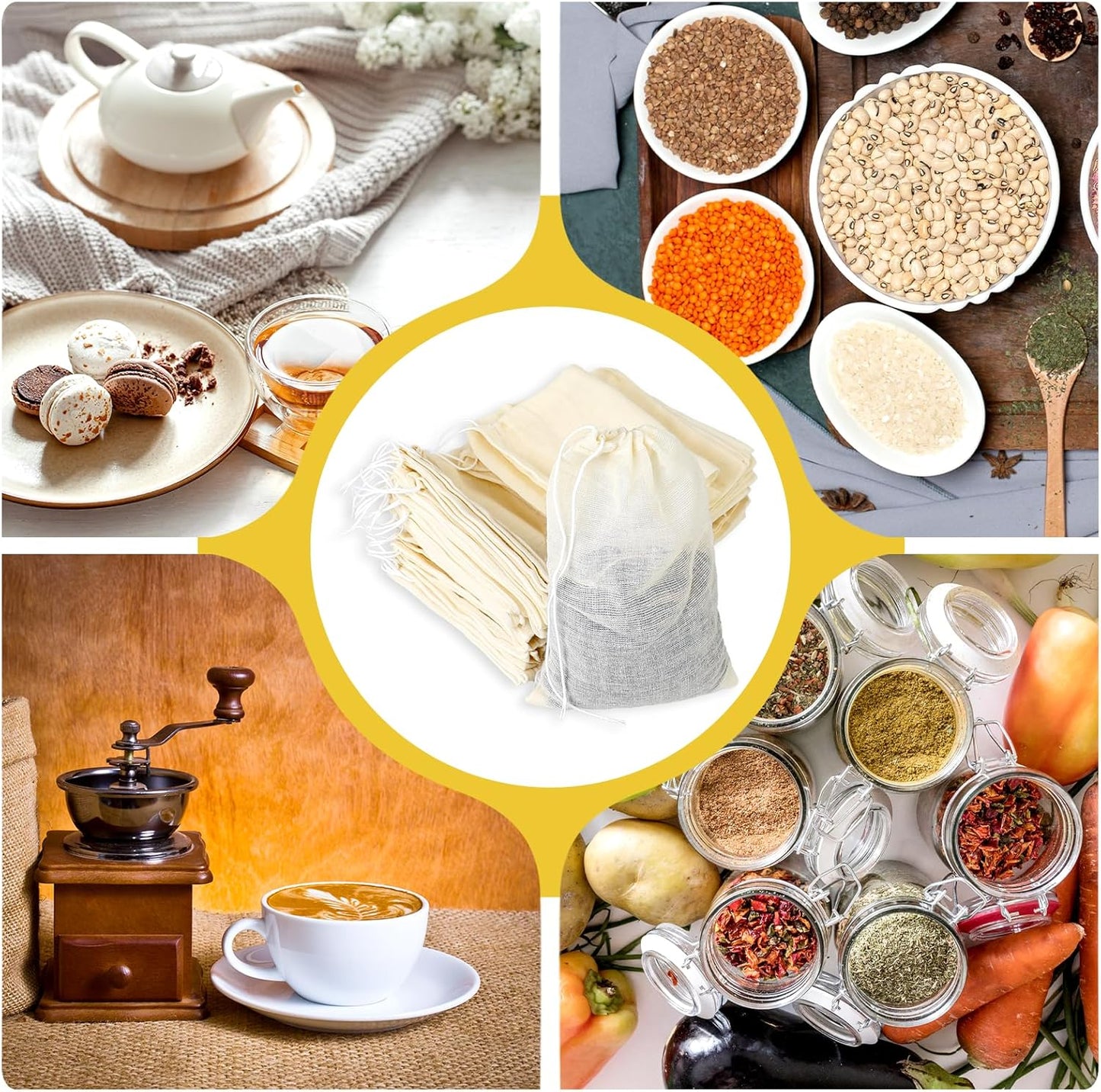 Reusable Spice Bags for Cooking, 30PCS Muslin Tea Bags with Drawstring, Empty Sachet Bags for Spices 4x6 Inch
