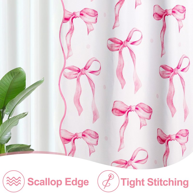 MUGINYU Girls Pink Bow Shower Curtain with Scalloped for Preppy Bathroom Decor,Cute Ruffle Girly Shower Curtains,Coquettecute Chic Aesthetic Shower Curtain Set with Hooks 72x72 Inch