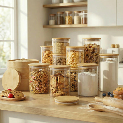 HomArtist 17oz - 4 Pack Glass Jars with Bamboo Lids, Glass Food Storage Containers with Airtight Lids, Air Tight Pantry Storage Containers for Coffee, Sugar, Spice, Meal Prep Jars for Salad & Fruit