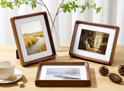 ScandiNest Square 6x6 Picture Frame, USA-Sourced Natural Walnut Wood with Real Glass, Handcrafted Rounded Corners, Matted to 4x4 Photo, Gallery Wall and Tabletop Display
