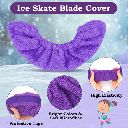 Anglekai 2+2PCS Hockey Skate Guards, Adjustable Figure Skating Blade Guards Ice Skate Blade Covers for Protective (Purple, M)